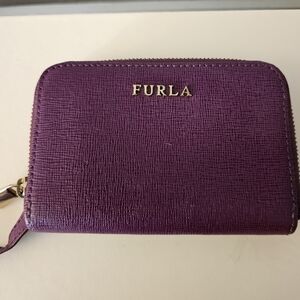 💜 ​Furla Babylon Saffiano Leather Zip-Around Coin Purse Wallet Purple Authentic